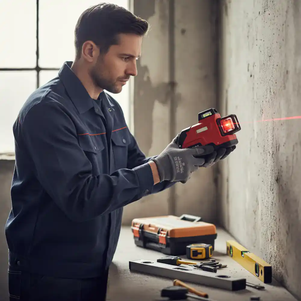 Technician inspecting a laser level